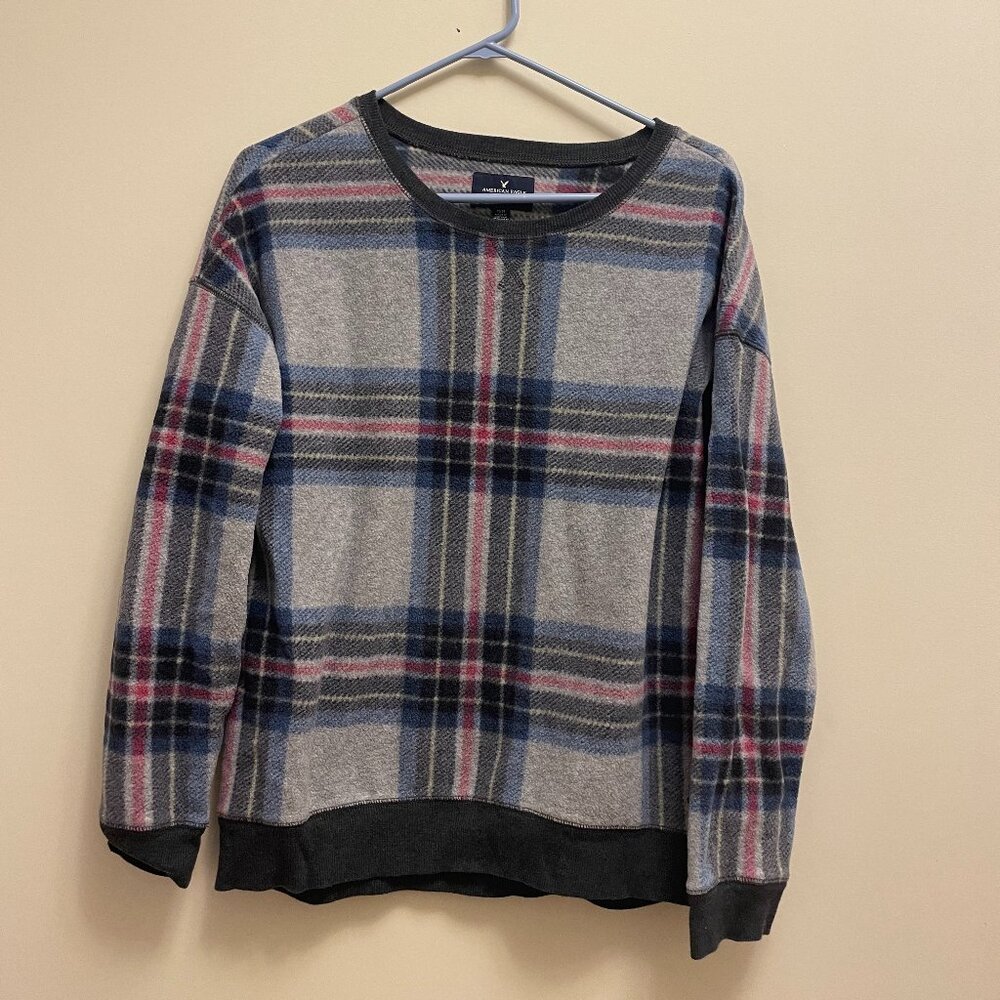 American Eagle Flannel Crew Neck Sweater